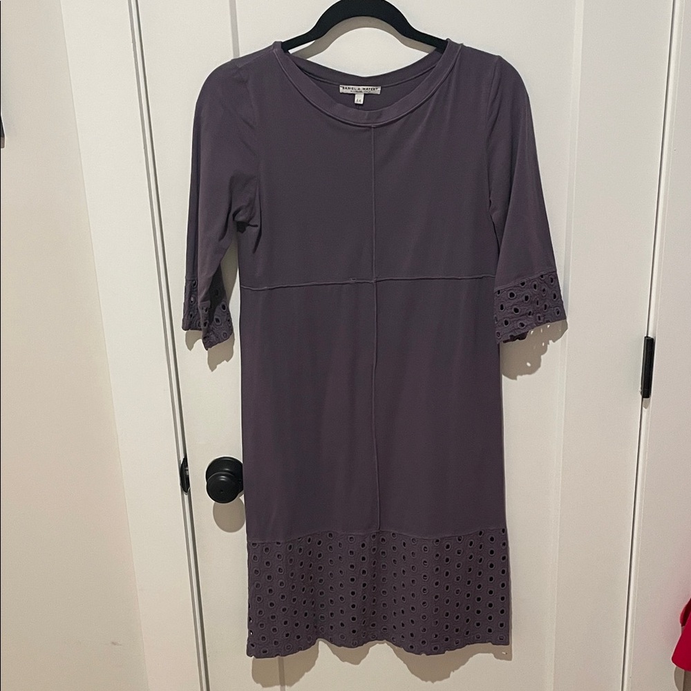 Chic Lace-Trimmed Midi Dress in Purple